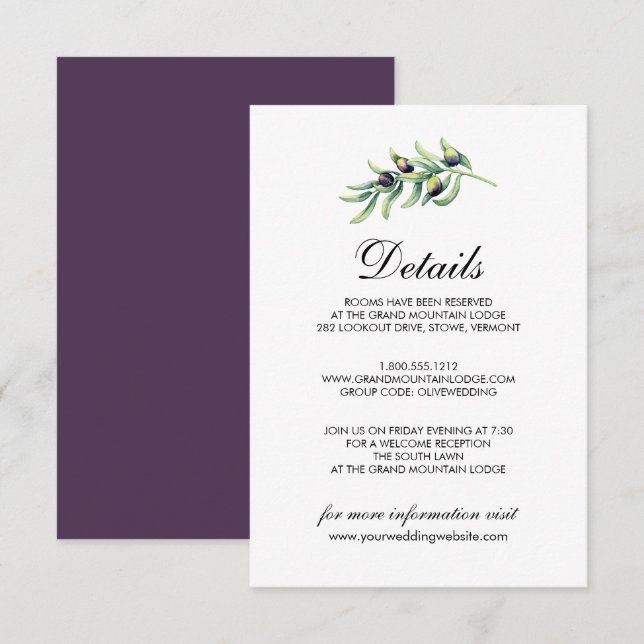 Der Olivenhain | Rustikale Hochzeitdetails Einladung (Vorne/Hinten)
