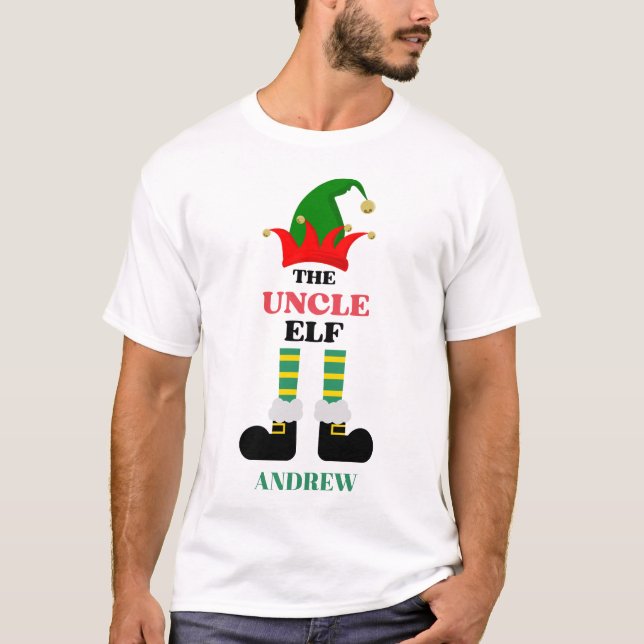 Der Onkel Elf Personalisierte Weihnachten T-Shirt (Vorderseite)