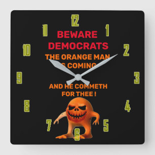 DER ORANGE QUADRATISCHE WANDUHR
