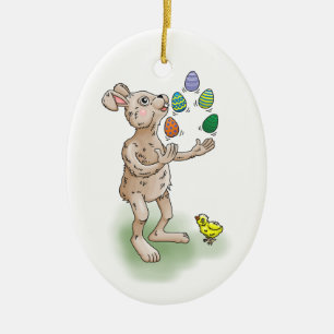 Der Osterhase jongliert mit den Ostereiern Keramik Ornament