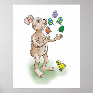 Der Osterhase jongliert mit den Ostereiern Poster