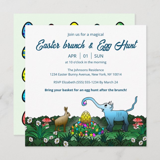 Der Osterhase sammelt Ostereier Einladung (Vorne/Hinten)