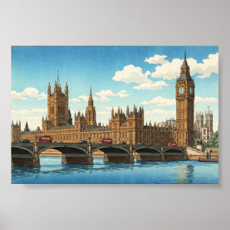 Der Palace of Westminster Japanischer Holzschnitt Poster