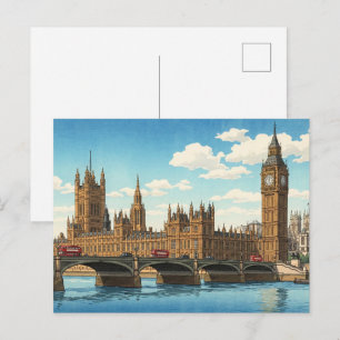 Der Palace of Westminster Japanischer Holzschnitt Postkarte