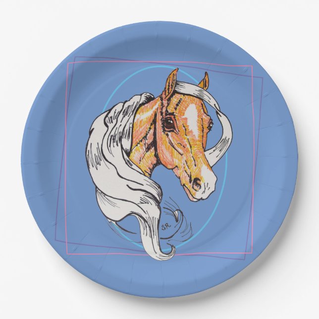 Der Palomino (blau) Pappteller (Vorderseite)