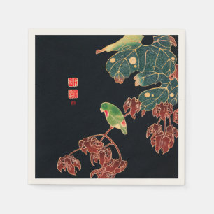 Der Paroquet Vintag Bird japanischen Holzblock Pri Serviette