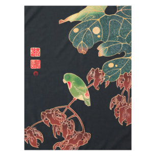 Der Paroquet Vintag Bird japanischen Holzblock Pri Tischdecke
