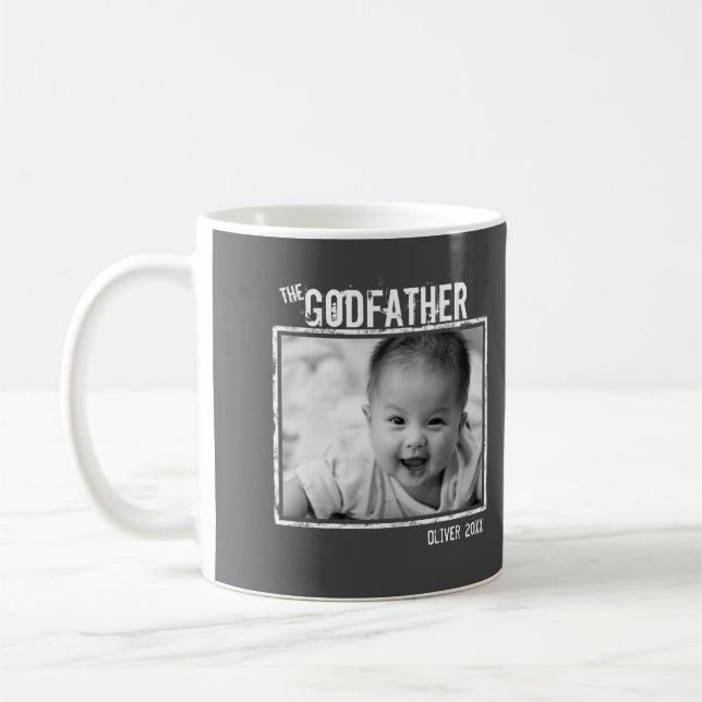 Der Pate | Personalisiertes Foto und Name Grau Kaffeetasse (Links)