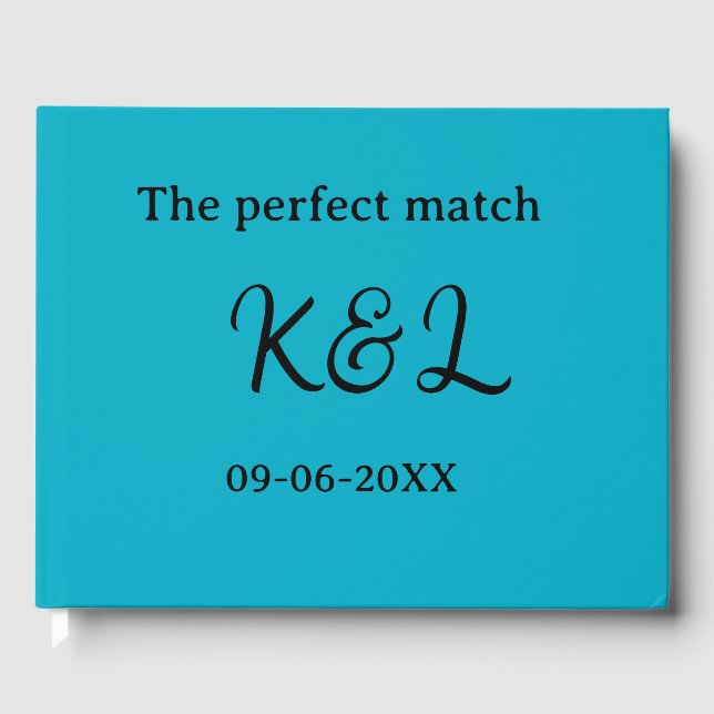 Der perfekte Match-Paar-Name-Buchstabe-Datum Blau  Gästebuch (Vorderseite)