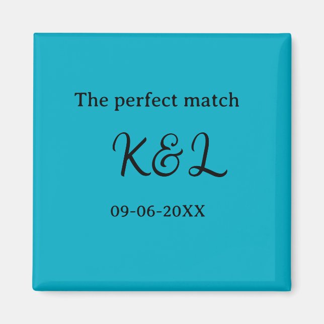 Der perfekte Match-Paar-Name-Buchstabe-Datum Blau  Magnet (Vorne)
