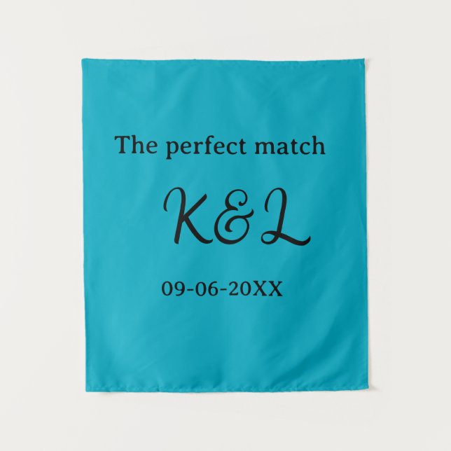 Der perfekte Match-Paar-Name-Buchstabe-Datum Blau  Wandteppich (Vorderseite)