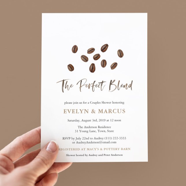 Der perfekte Polterabend für Kaffeepausen Einladung (The Perfect Blend His And Hers Bridal Shower invitation design with watercolor coffee beans)