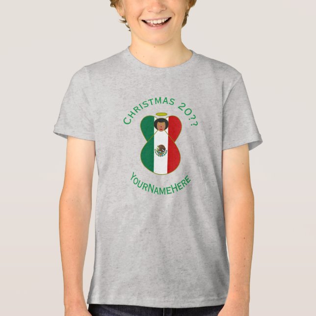 Der Personalisierte Junge unter der Weihnachtsflag Tri-Blend Shirt (Vorderseite)