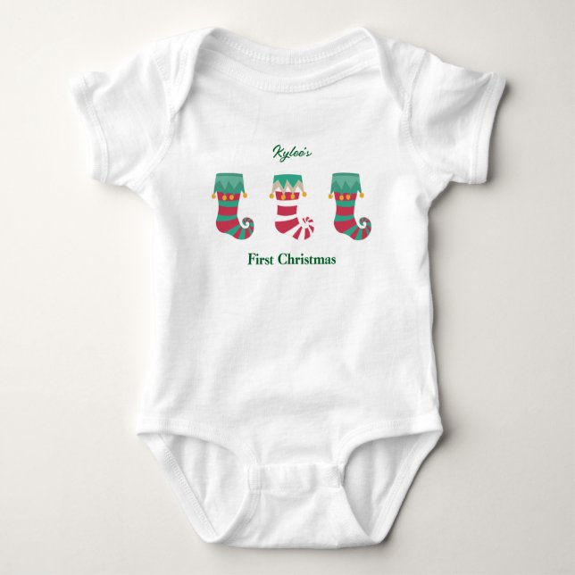 Der Personalisierte Name des ersten Weihnachtsmann Baby Strampler (Vorderseite)