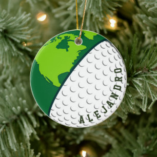 Der Personalisierte Name des Golfball-Weltplaneten Keramik Ornament