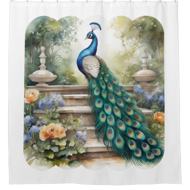 Der Pfau ist ein Symbol für Stolz und Selbstwertge Duschvorhang (Vorderseite)