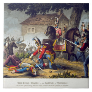 Der Pferdeschutz am Kampf von Waterloo, engrav Fliese