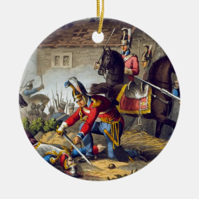 Der Pferdeschutz am Kampf von Waterloo, engrav Keramik Ornament (Vorne)