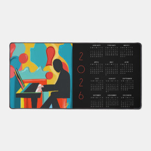Der Pianist Original-Ölgemälde 2026-Kalender De Schreibtischunterlage