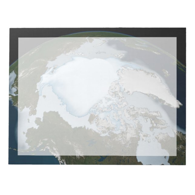 Der Planet Erde zeigt eine Eisdecke im Jahr 1980. Notizblock (Vorderseite)