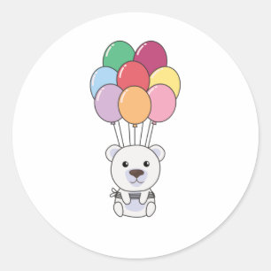 Der Polarbär fliegt mit farbenfrohen Balloons zusa Runder Aufkleber