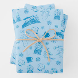 Der Polarexpress | Blaues Holiday Icon Muster Geschenkpapier Set