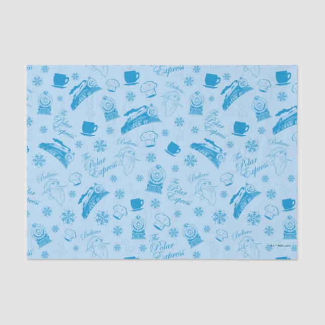 Der Polarexpress | Blaues Holiday Icon Muster Seidenpapier (Vorderseite)