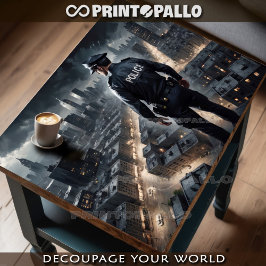 Der Polizeibeamte beobachtet die Stadt, um Sie zu Seidenpapier