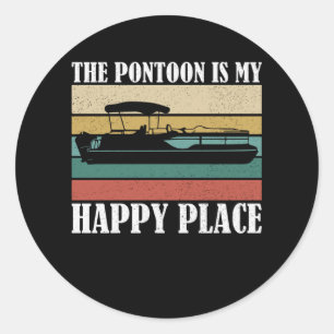 Der Pontoon ist mein glücklicher Platz Boat Retro Runder Aufkleber