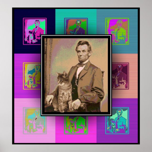Der Pop Art Abraham Lincoln und seine Katze "Dixie Poster (Vorne)