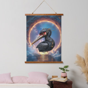 Der Portalwächter – Fantasy-Vogel Wandteppich Mit Holzrahmen