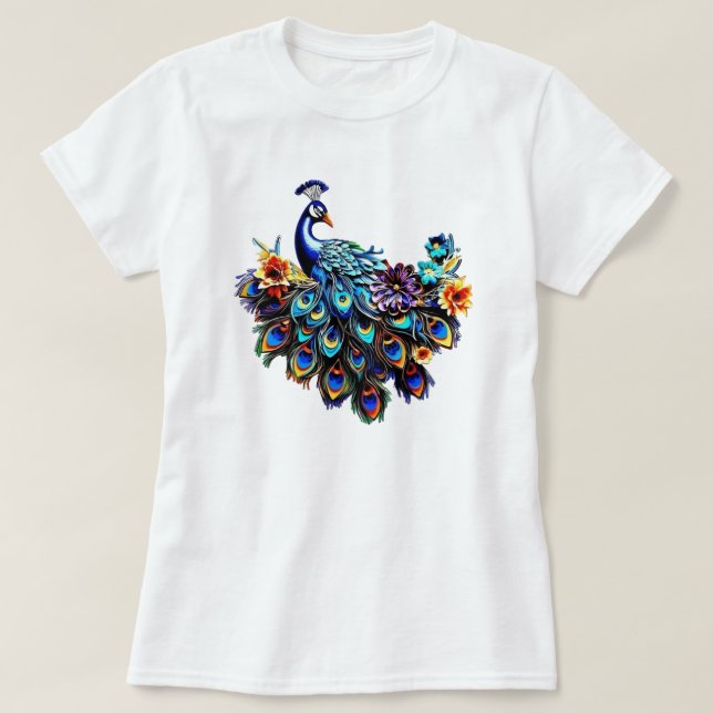 Der prächtige Pfau T-Shirt (Design vorne)