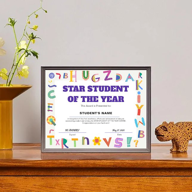 Der Preis für individuell anpassbare Star Student  (Customizable Star Student of the Year Class Award)