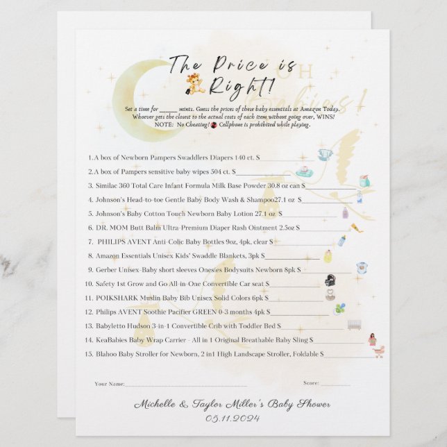 Der Preis ist das richtige Baby Duschspiel, es sin (Vorne/Hinten)