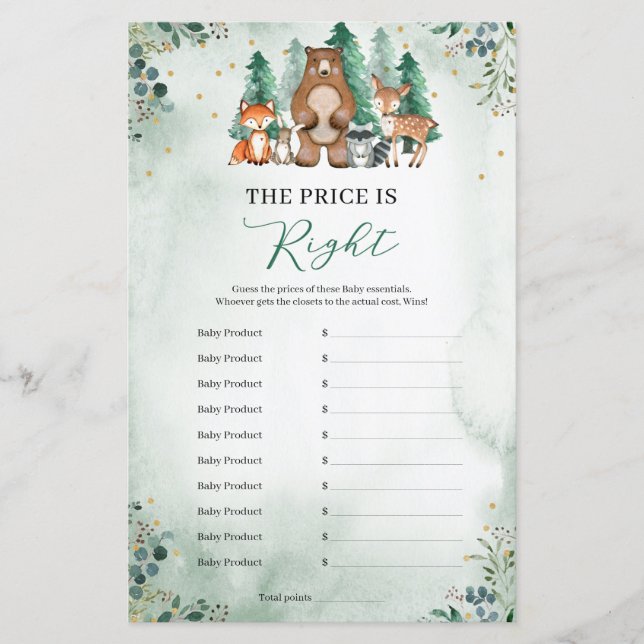 Der Preis ist richtig Baby Dusche Spiel Waldland g (Vorderseite)