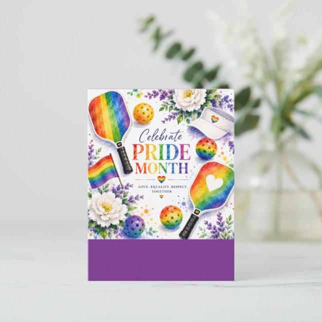 Der Pride Pickleball Regenbogen thematisiert Postkarte (Stehend Vorderseite)
