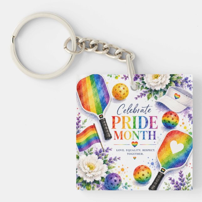 Der Pride Pickleball Regenbogen thematisiert Schlüsselanhänger (Vorderseite)