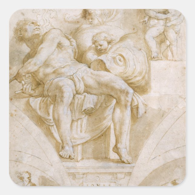Der Prophet Jona und zwei zerstörte Lunettes Quadratischer Aufkleber (Vorderseite)