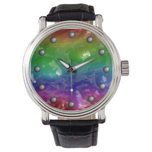 Der psychedelische gelierte Regenbogen sickern Armbanduhr