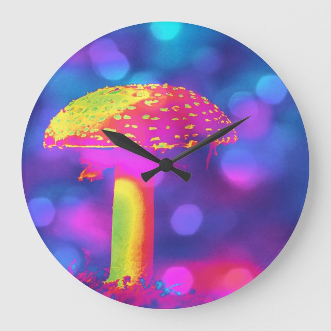 Der psychedelische Pilz Große Wanduhr (Vorderseite)