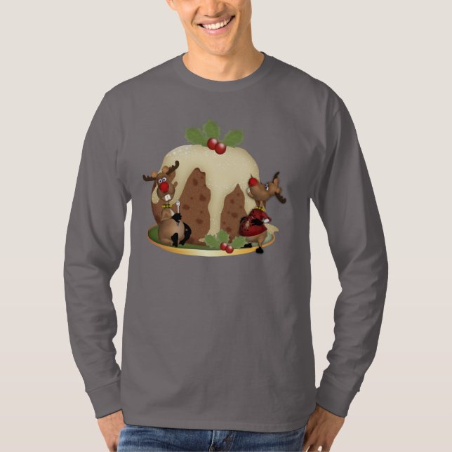 Der Pullover-Weihnachtenpudding und Reindeeer der T-Shirt (Vorderseite)