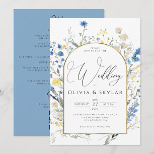 Der QR-Code für hellblaue Blume in 1 Hochzeit Einladung