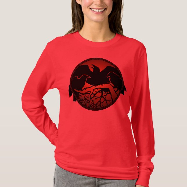 Der Raben-Kunst-Shirt-Dame der Frauen Crow/Raben T-Shirt (Vorderseite)