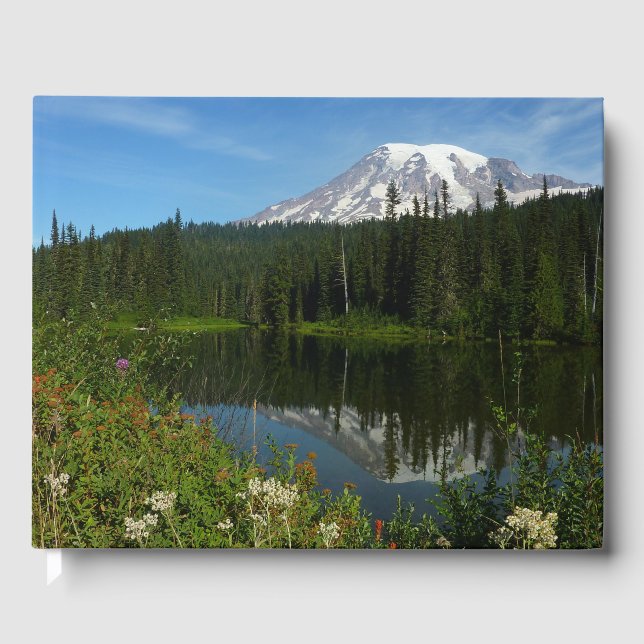 Der Rainier See Reflektion und Wildblumen Gästebuch (Vorderseite)