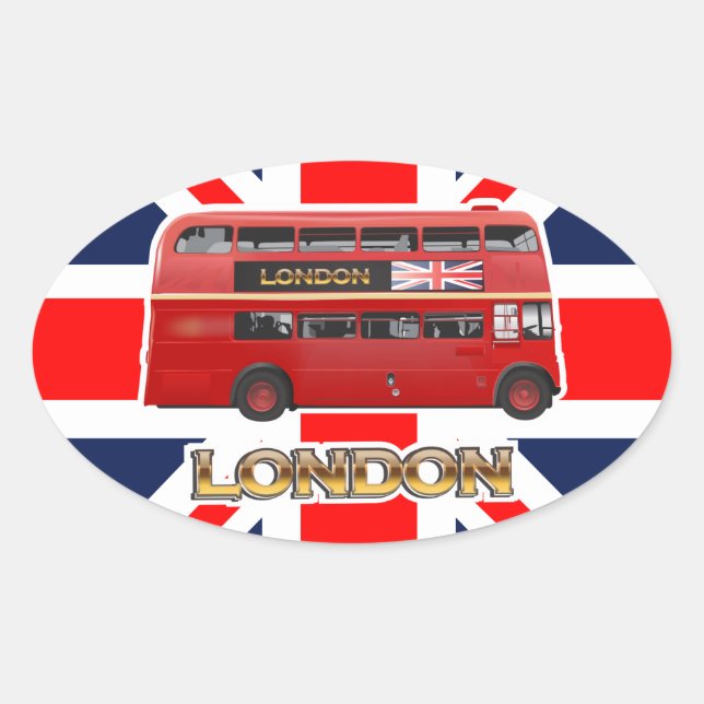 Der Red London Double Decker Bus Ovaler Aufkleber (Vorderseite)