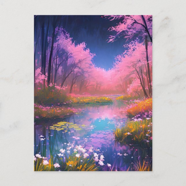 Der Regenbogenfarbene Sumpf im verzauberten Wald Postkarte (Vorderseite)
