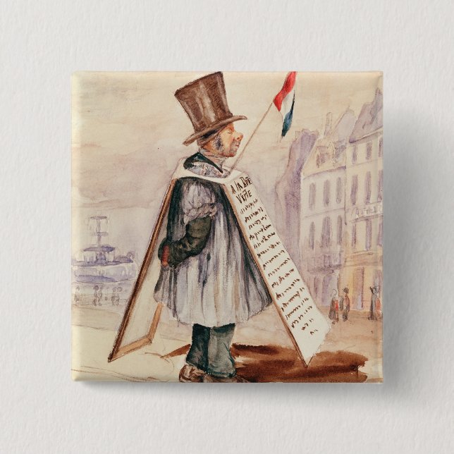 Der Reklametafel-Mann, Boulevard du Temple, 1839 Button (Vorderseite)