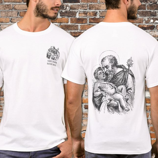 Der religiöse hl. Joseph hat meinen Rücken Jesus T-Shirt (Black and White drawing of St. Joseph and the Child Jesus )