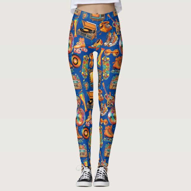 Der Retro Beat Patternx4 Blue BG Leggings (Vorderseite)