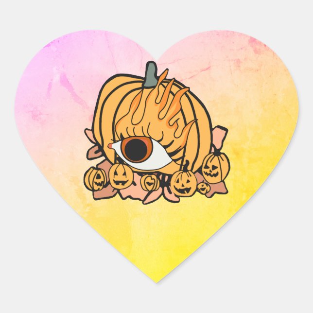 Der Retro Pumpkin-Flammenauge Herz-Aufkleber (Vorderseite)